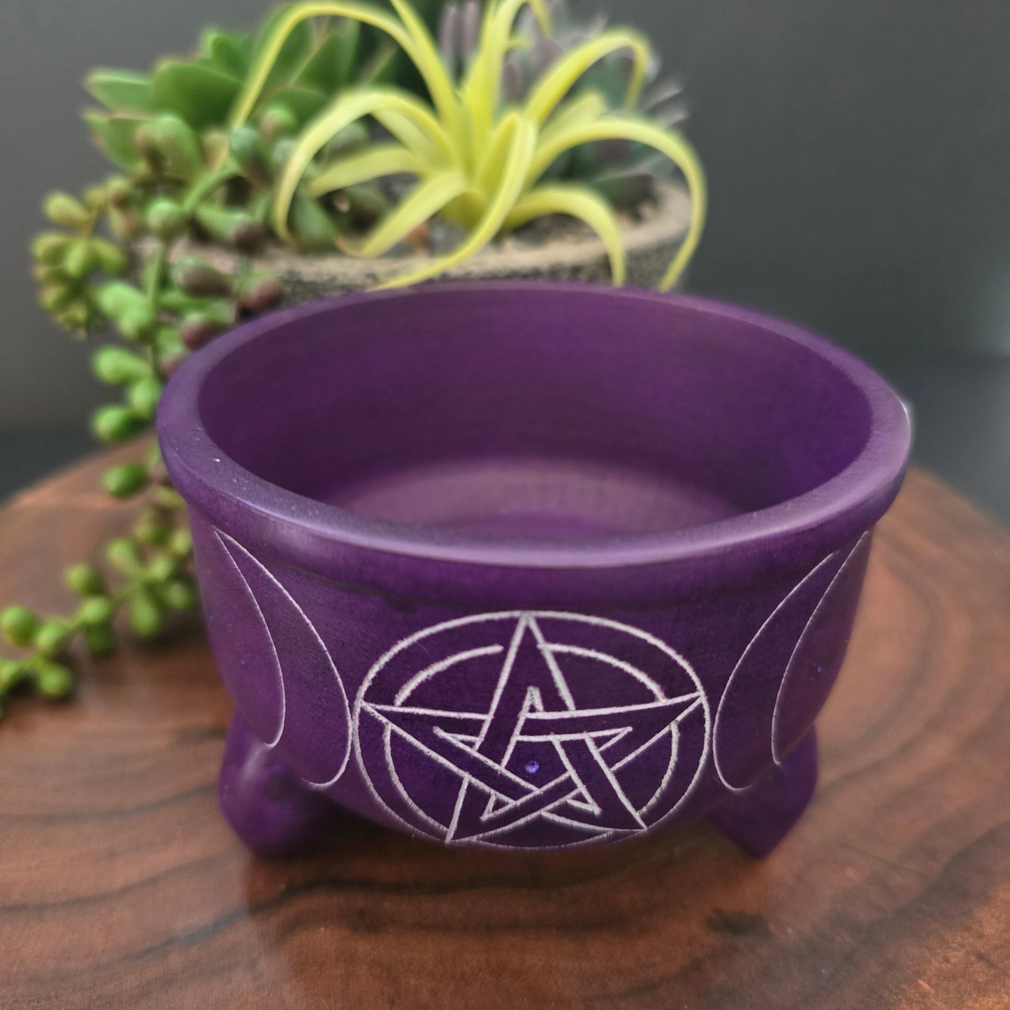 Purple Soapstone Triple Moon Charcoal Incense Burner