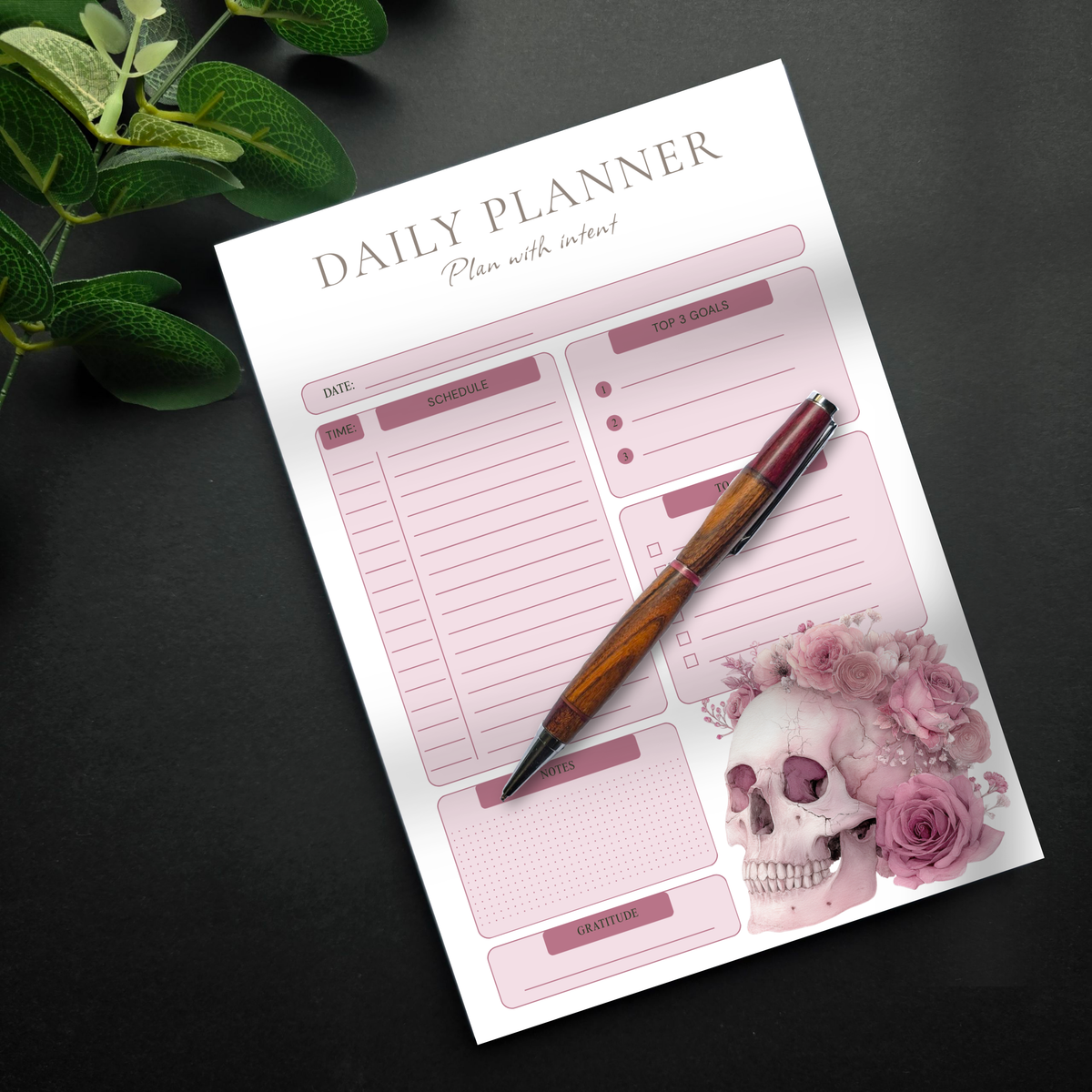 Daily Planner Pink Skull A5 Notepad
