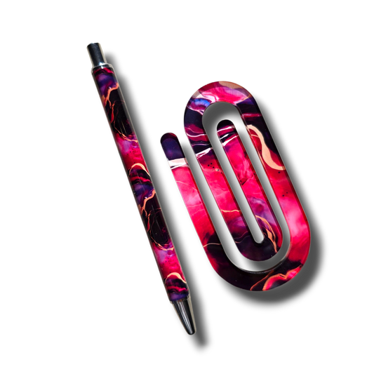 Bookmark And Pen Set Pink Marble