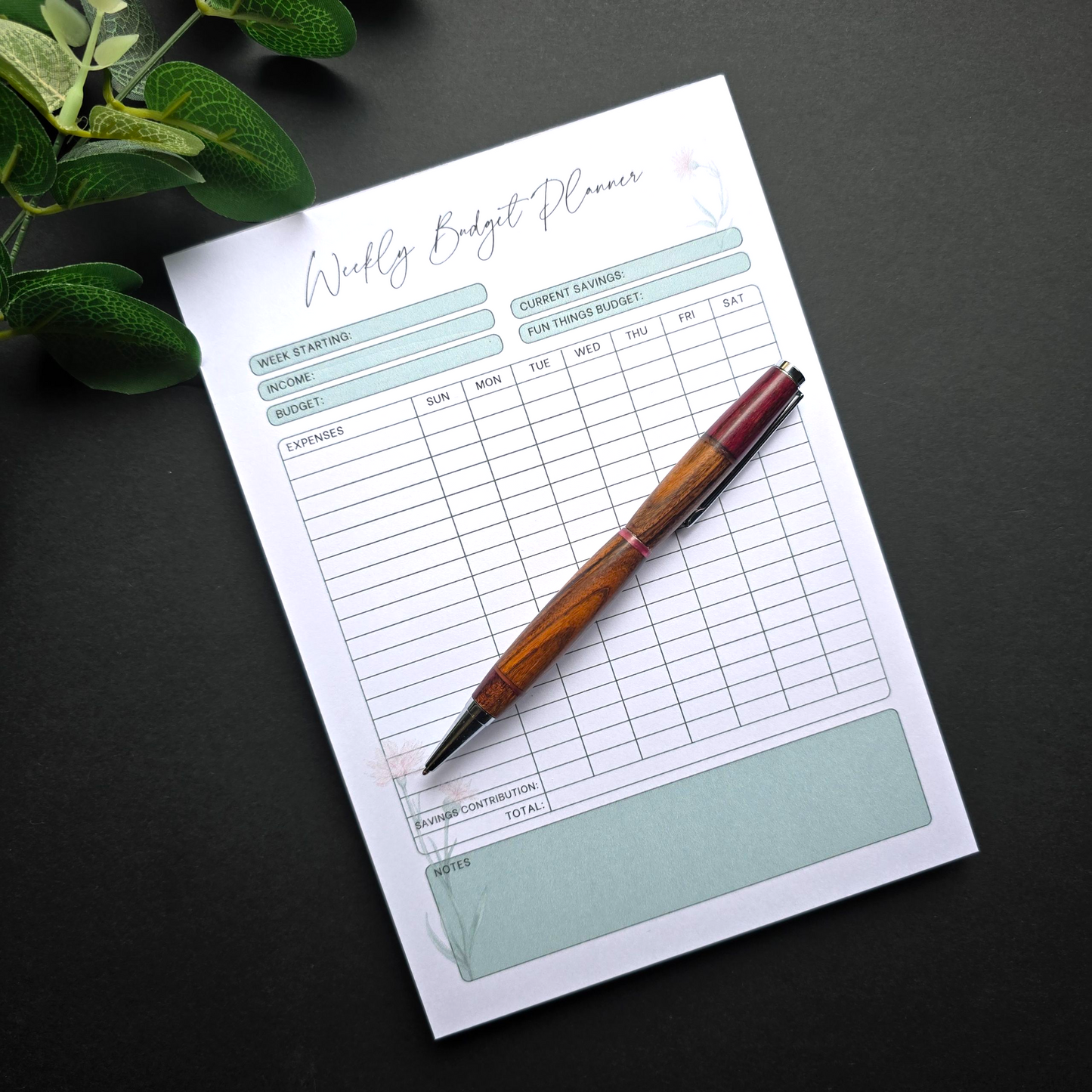 Wild Flower Weekly Budget A5 Notepad