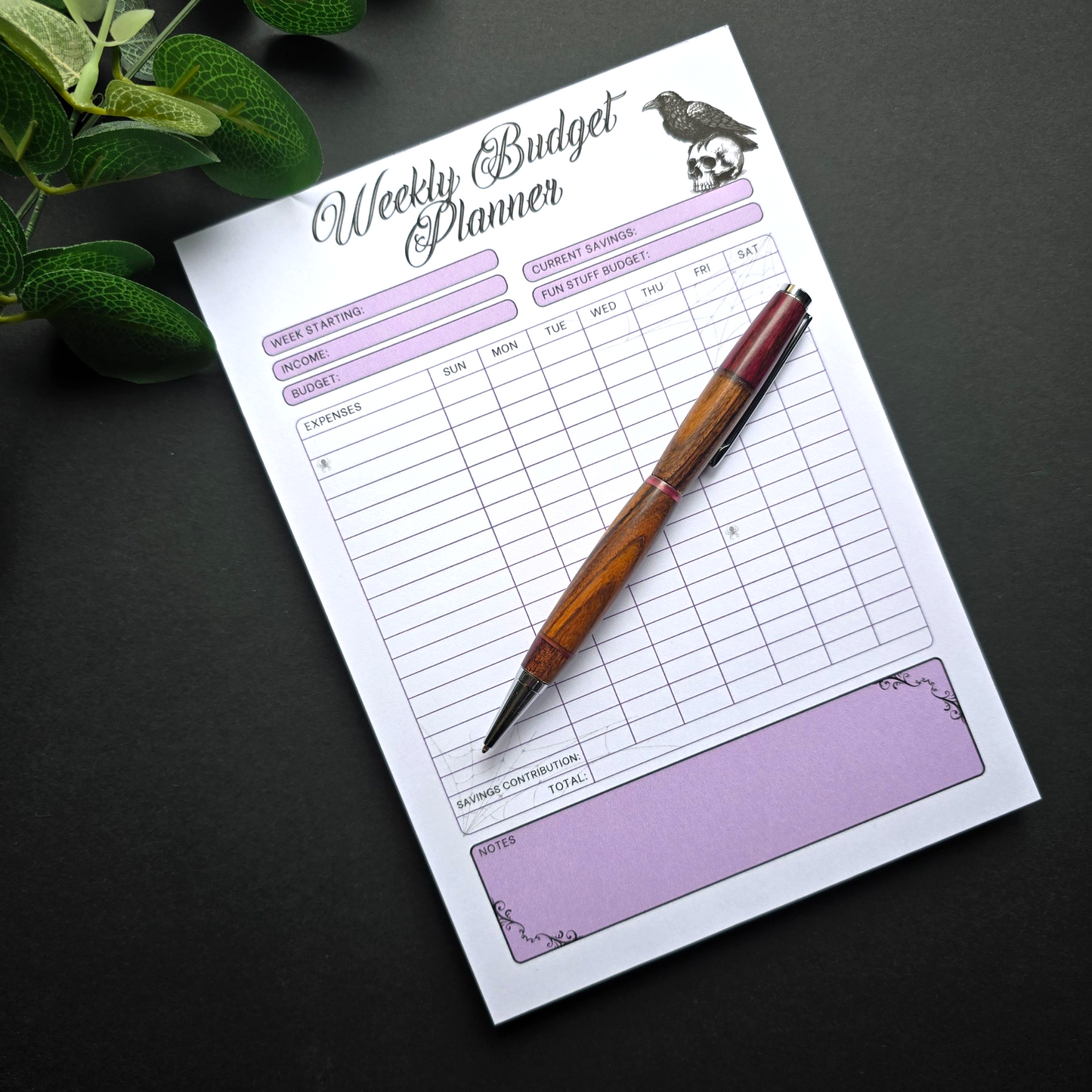 Raven Weekly Budget A5 Notepad