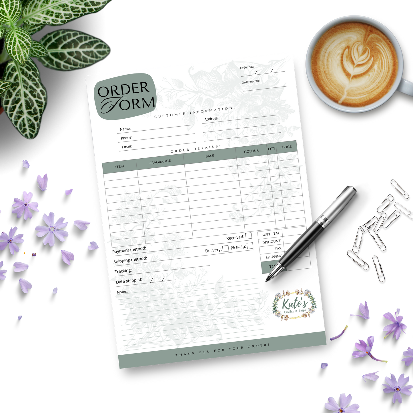 Custom A4 Candle & Soaps Order Form