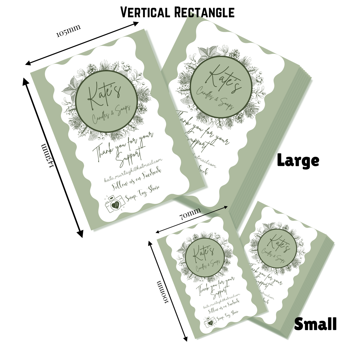 Custom Vertical Rectangle Gloss 300gsm Thank You Cards