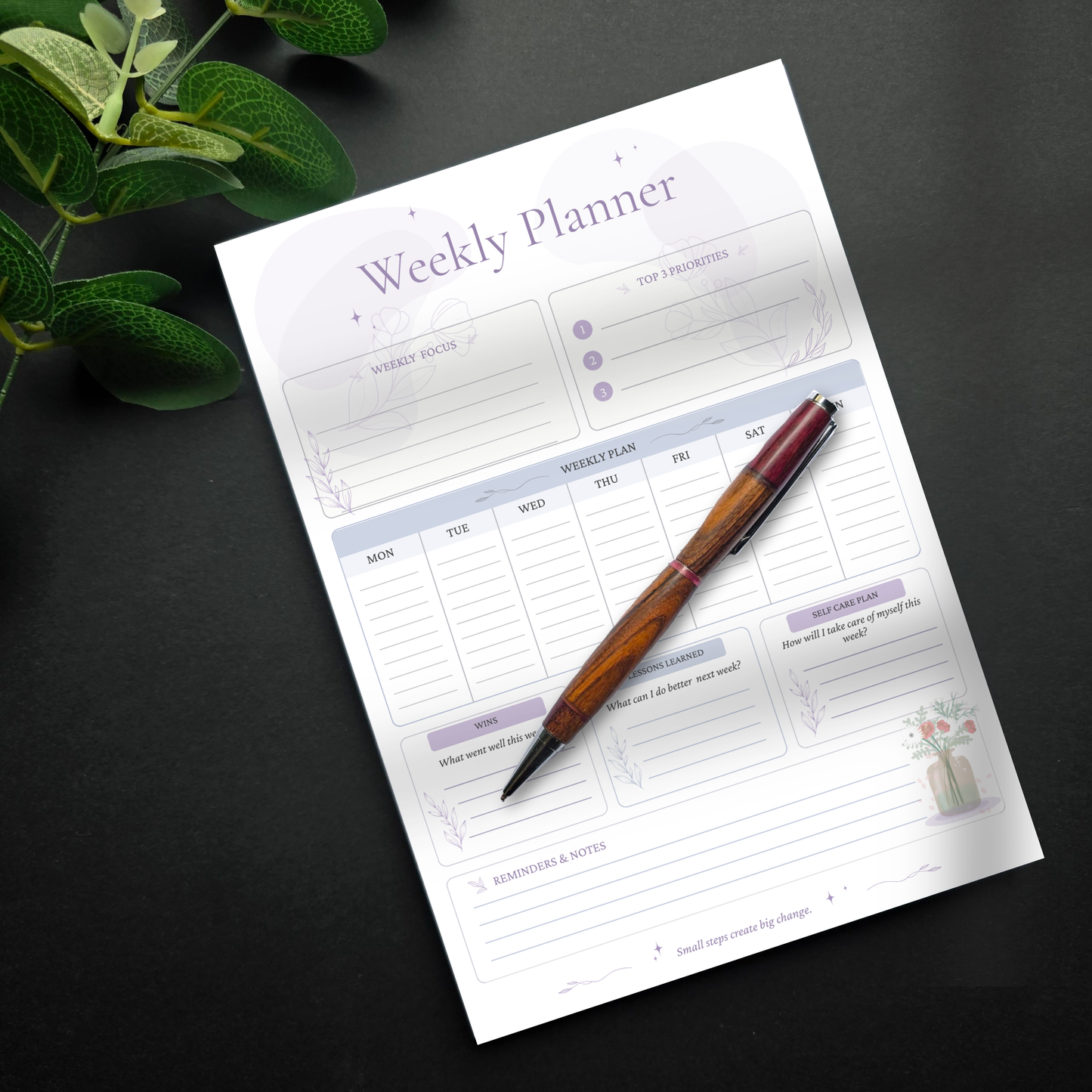 Purple Flower Weekly Planner