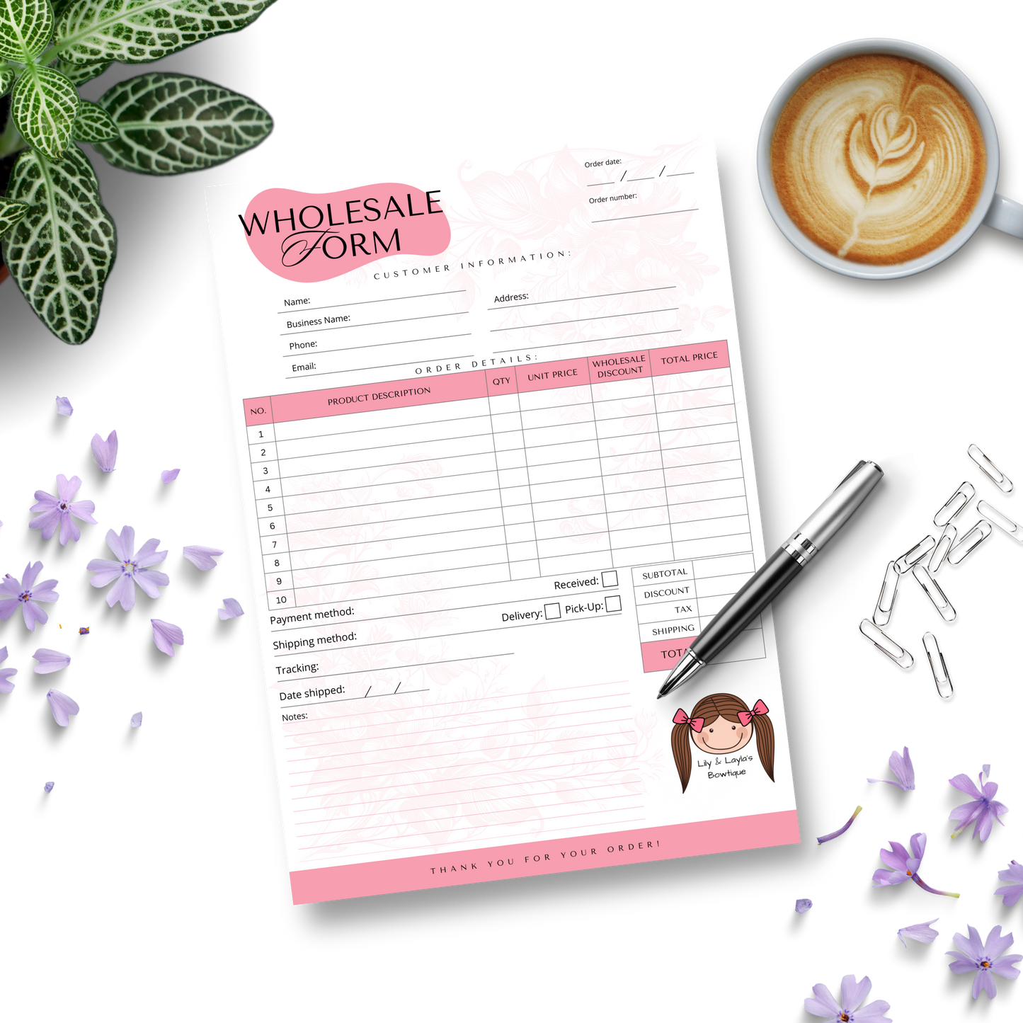 Custom A4 Wholesale Order Form