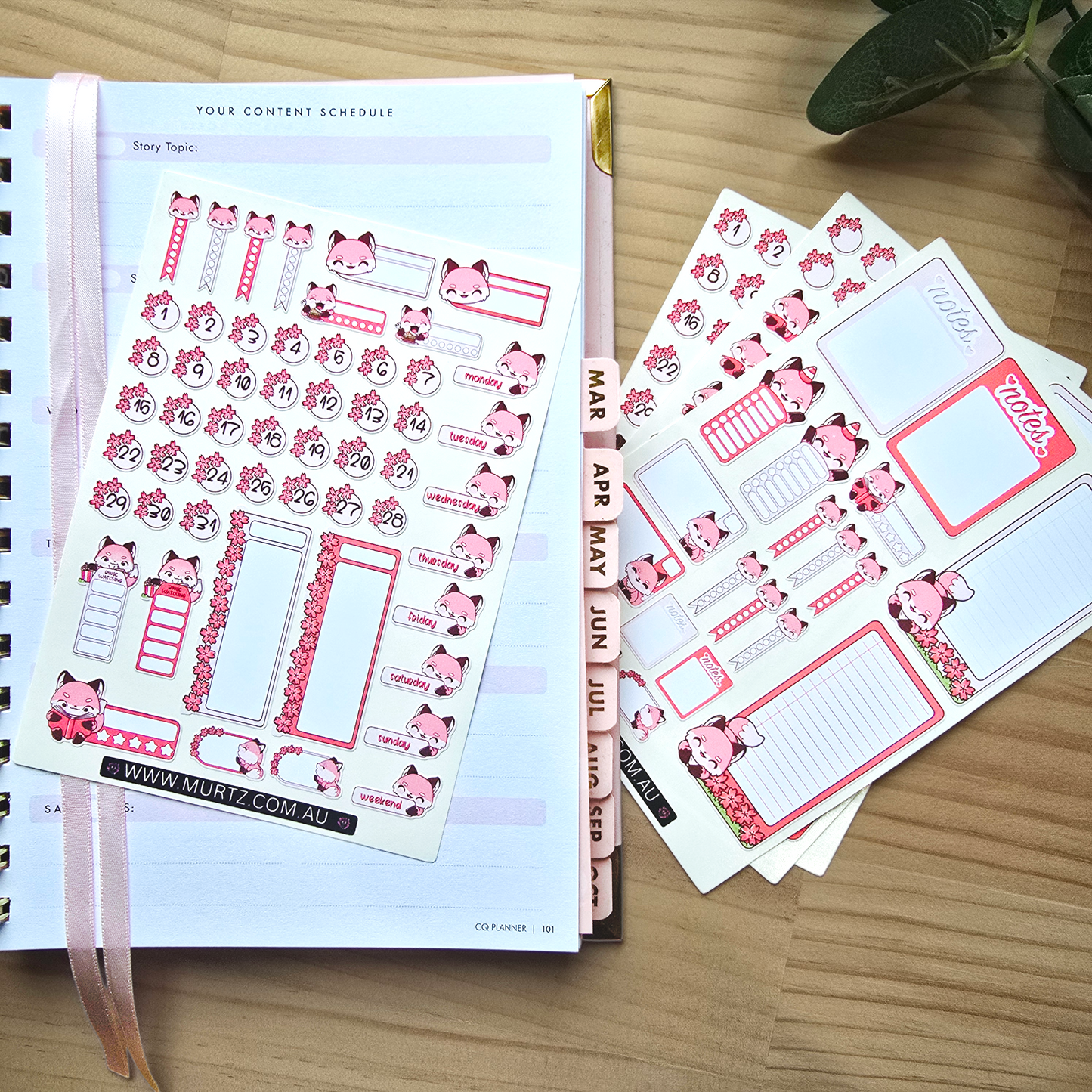 Pink Fox A6 Journal & Planner Stickers