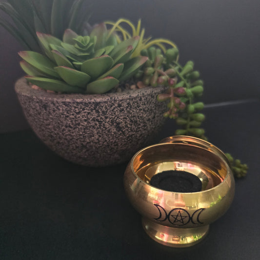 Brass Triple Moon Pentacle Charcoal Burner