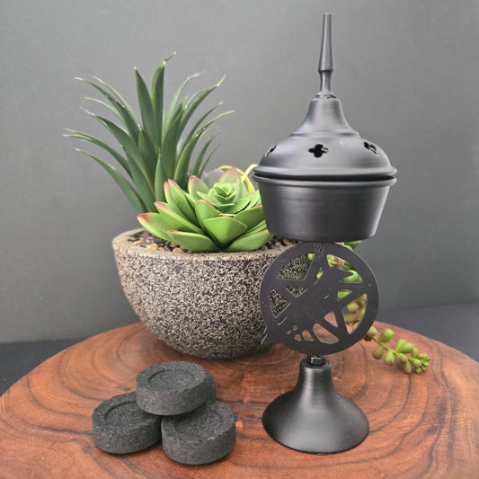 Metal Raven Pentacle Incense Burner