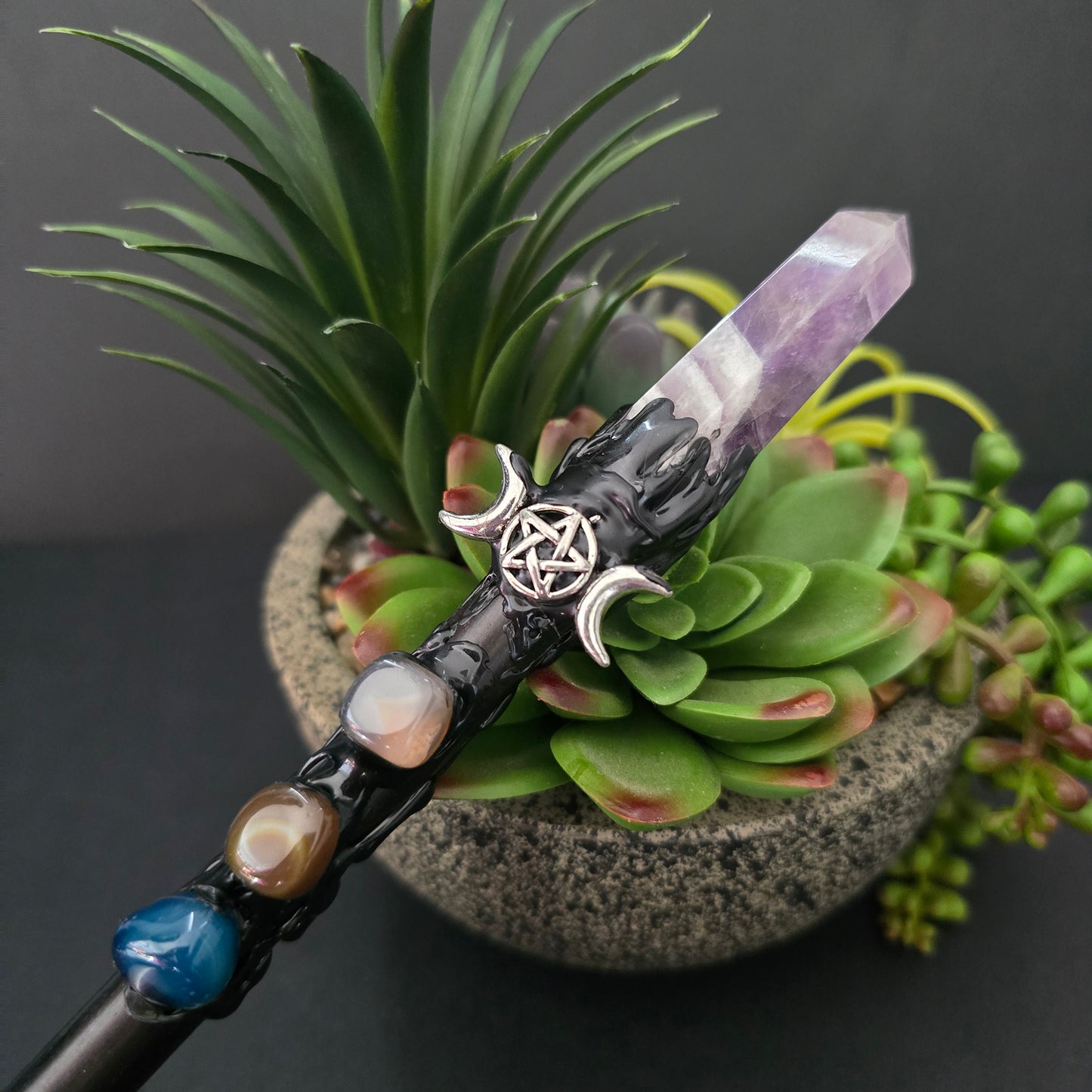 Amethyst Point Triple Moon Healing Wand