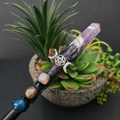 Amethyst Point Triple Moon Healing Wand