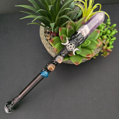 Amethyst Point Triple Moon Healing Wand