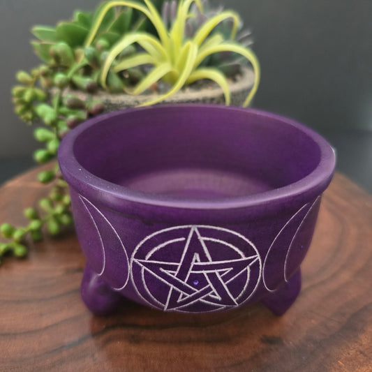 Purple Soapstone Triple Moon Charcoal Incense Burner