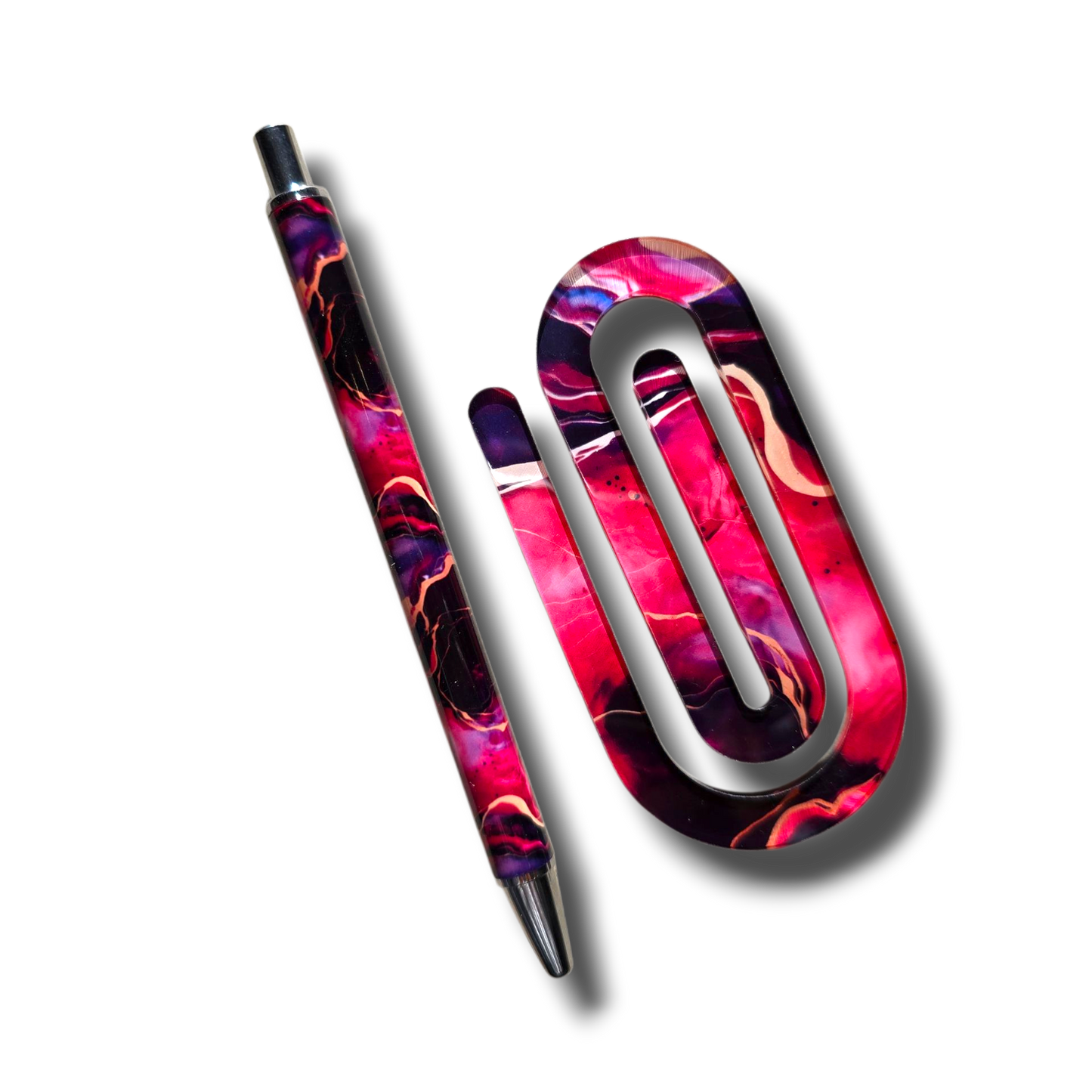 Bookmark And Pen Set Pink Marble