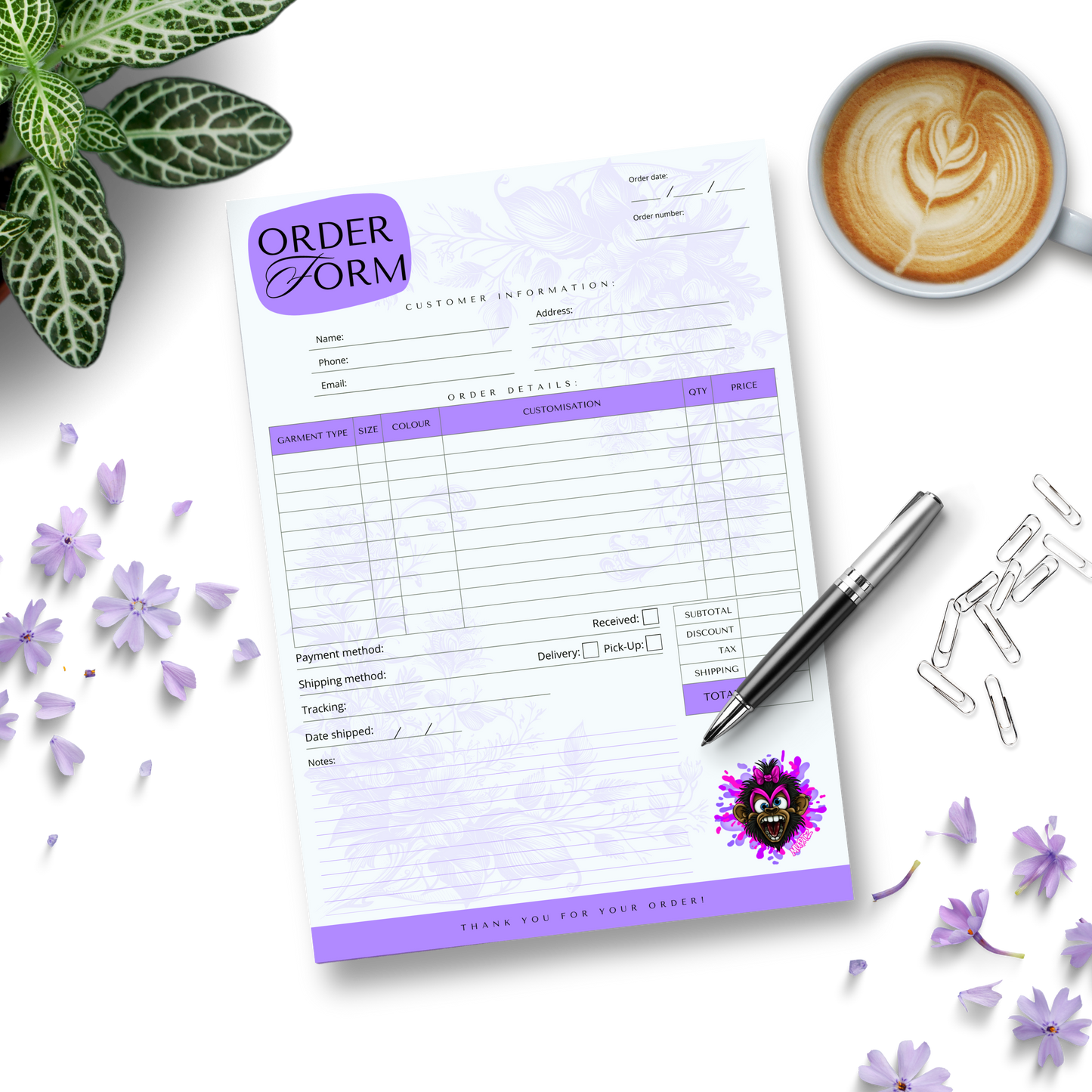 Custom A4 Garment Order Form