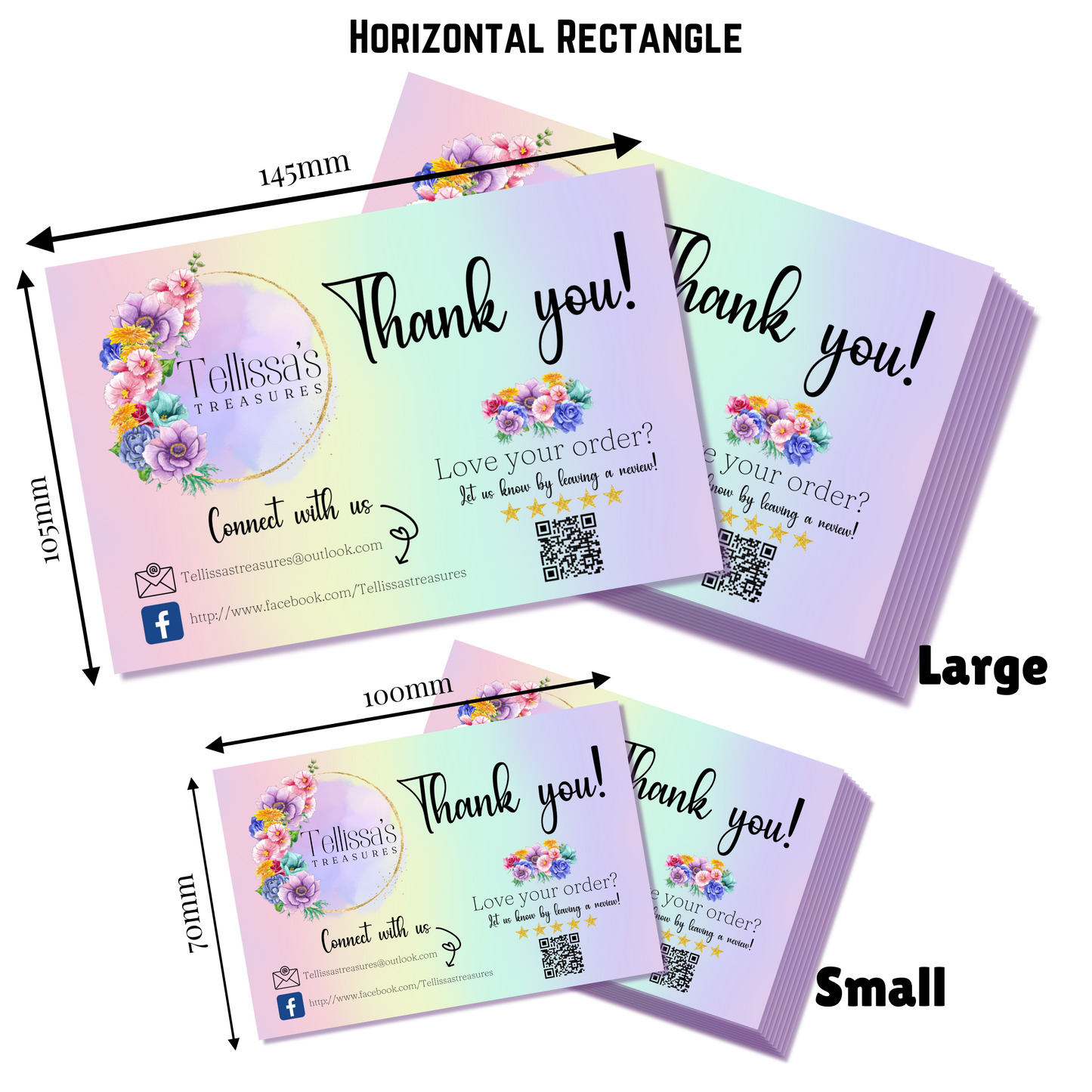 Custom Horizontal Rectangle Matte 350gsm Thank You Cards